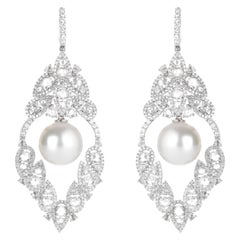 18 Karat White Gold, Pearl and Diamond Charleston Chandelier Earrings