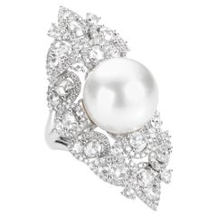 18 Karat White Gold, Pearl and Diamond Charleston Cocktail Ring