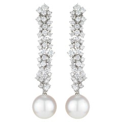 18 Karat White Gold, Pearl and Diamond Crystal Glacier Earrings 18 Karat White Gold, Pearl and Diamond Crystal Glacier Earrings