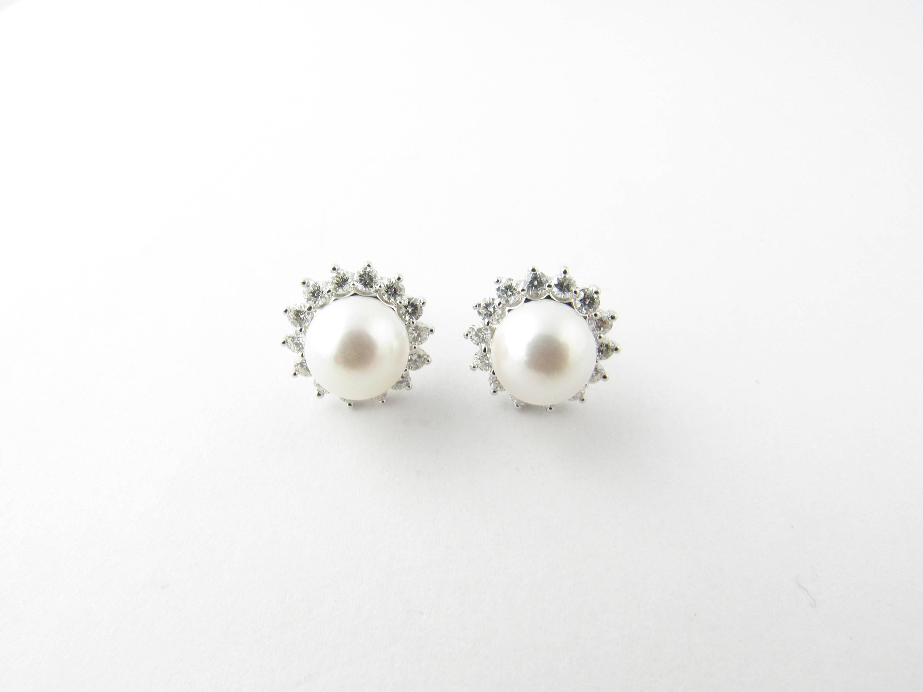 18 Karat White Gold Pearl and Diamond Earrings 1