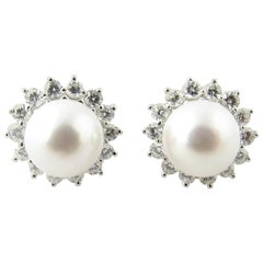 18 Karat White Gold Pearl and Diamond Earrings