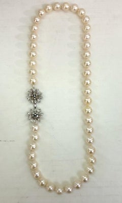 Vintage 18K White Gold Necklace with Pearls & Diamonds
