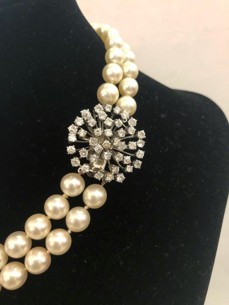 Collier de perles et de diamants en or blanc 18 carats Bon état - En vente à Palm Springs, CA