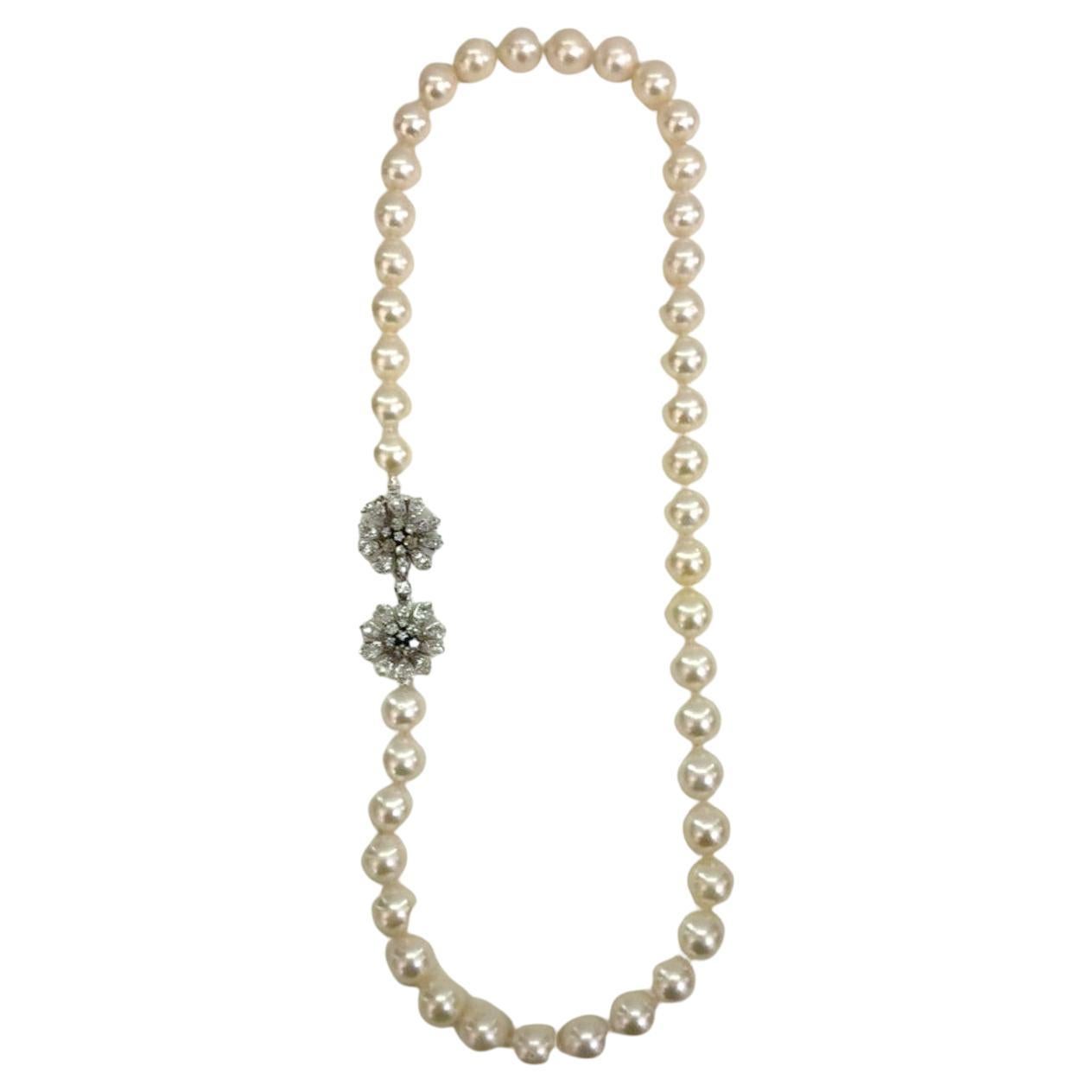 18 Karat White Gold Pearl and Diamond Necklace For Sale