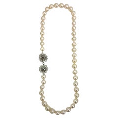 Vintage 18 Karat White Gold Pearl and Diamond Necklace