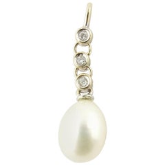 Vintage 18 Karat White Gold Pearl and Diamond Pendant