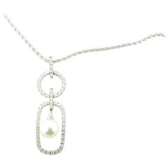 Vintage 18 Karat White Gold Pearl and Diamond Pendant Necklace