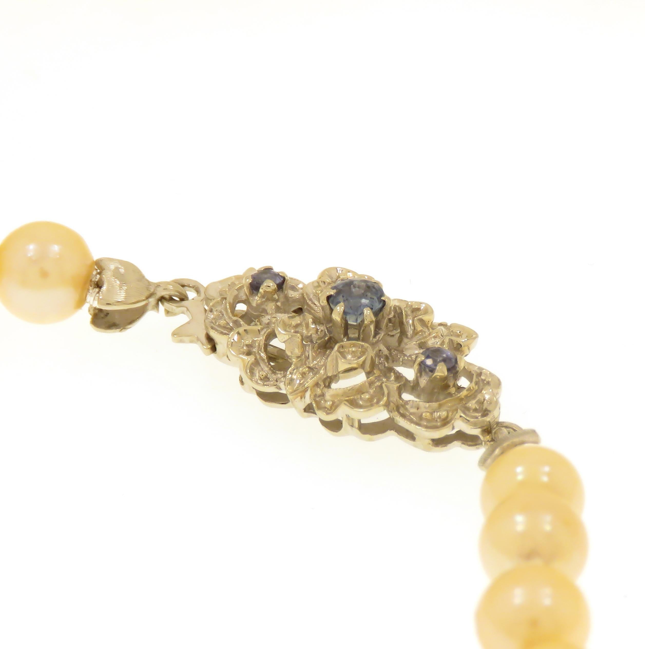 Bead 18 Karat White Gold Pearls Blue Sapphires Necklace Handcrafted in Italy