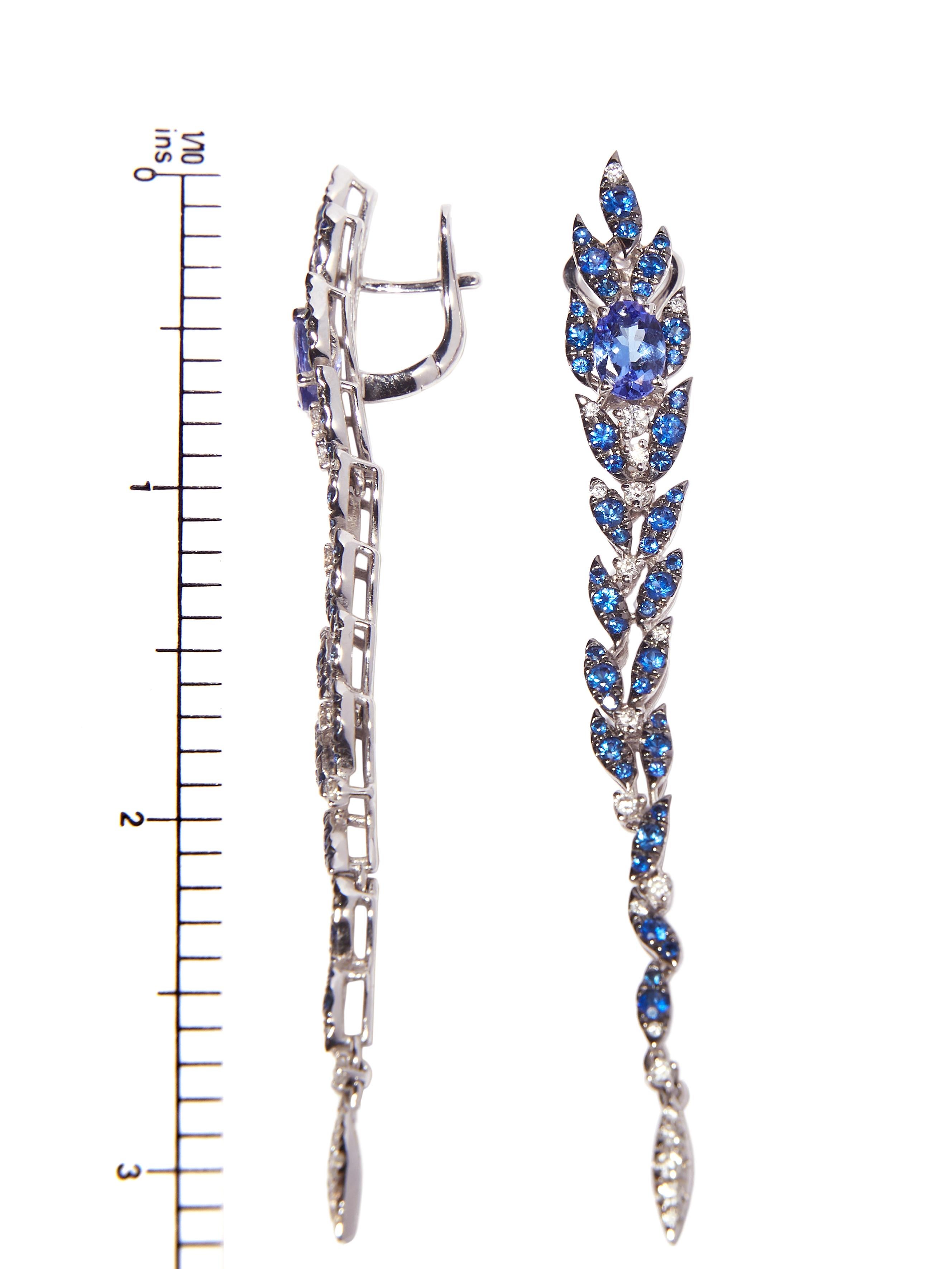 18 Karat White Gold Pendant Earrings with Blue Sapphire, Tanzanite and Diamonds 1