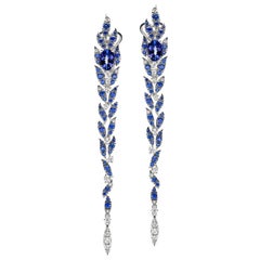 18 Karat White Gold Pendant Earrings with Blue Sapphire, Tanzanite and Diamonds