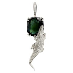 Eighteen Karat White Gold Pendant Necklace with Eleven Carats Green Sapphire