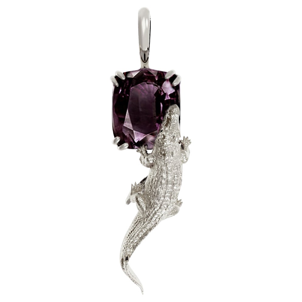 White Gold Pendant Necklace with Five Carats Perfect Mauve Spinel For Sale