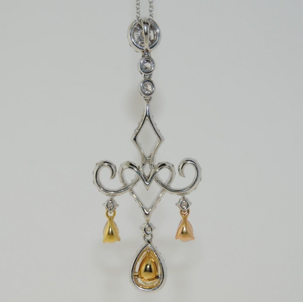 Pear Cut  Fancy Yellow Pear Shape Diamond Pendant in 18 Karat White Gold For Sale