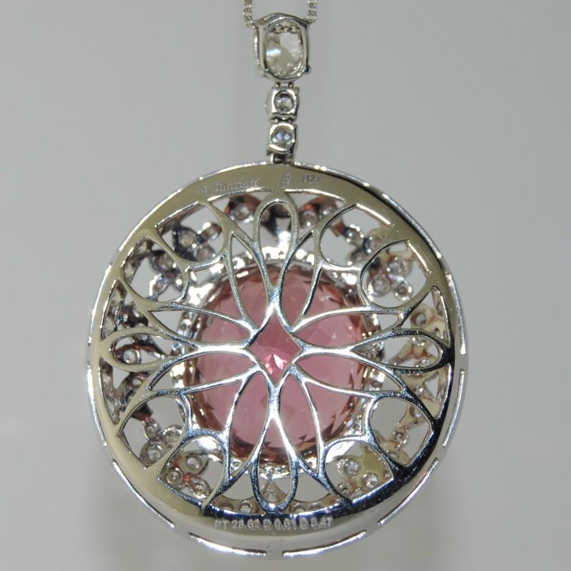 Oval Cut 18 Karat White Gold Pendant with Tourmaline and Diamonds For Sale