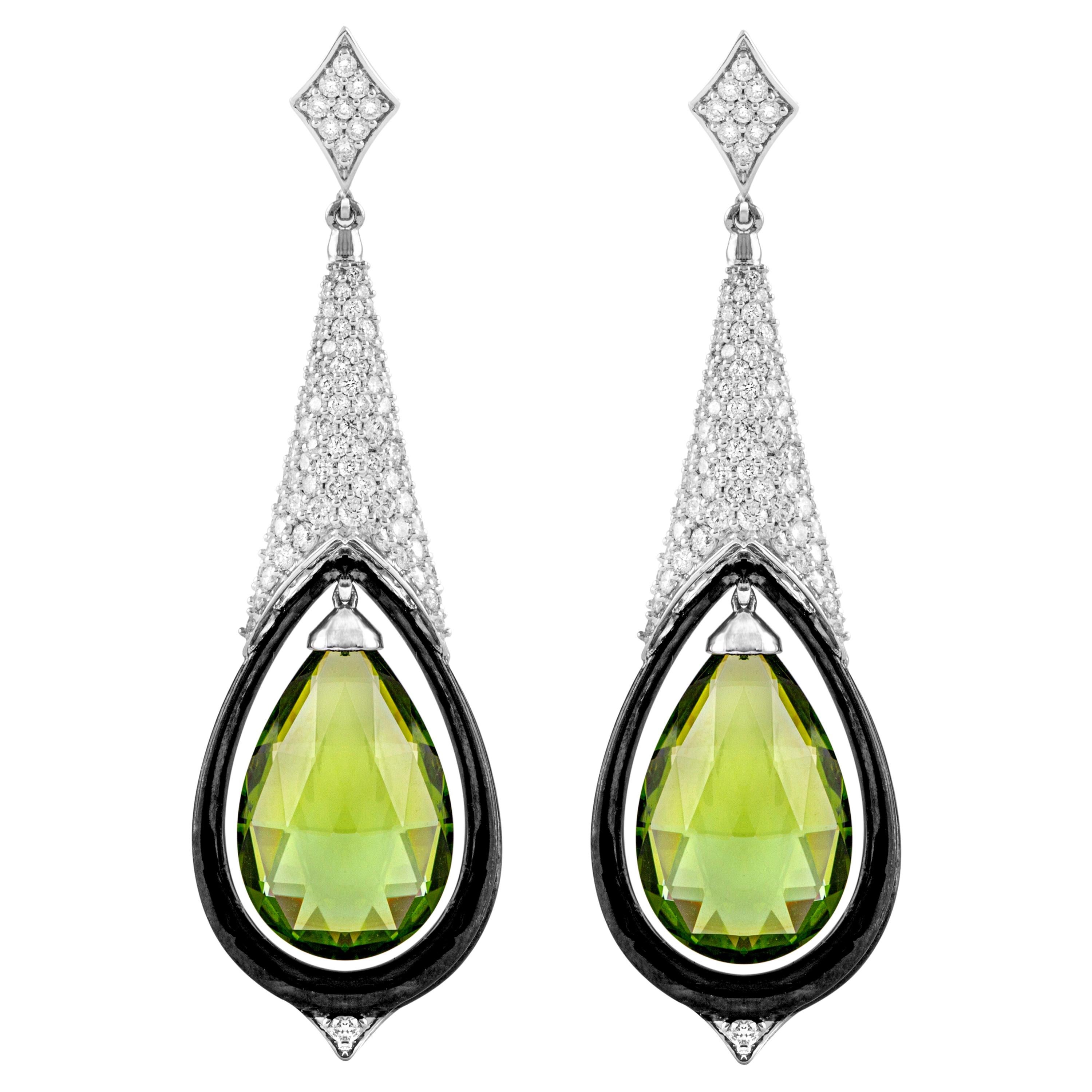 18 Karat White Gold Peridot and Diamond Earrings For Sale