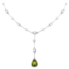 18 Karat White Gold Peridot and Diamond Necklace
