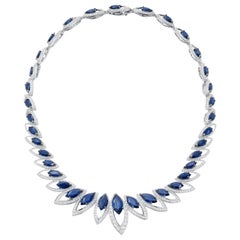 18 Karat White Gold Petali Blue Sapphire and Diamonds Necklace