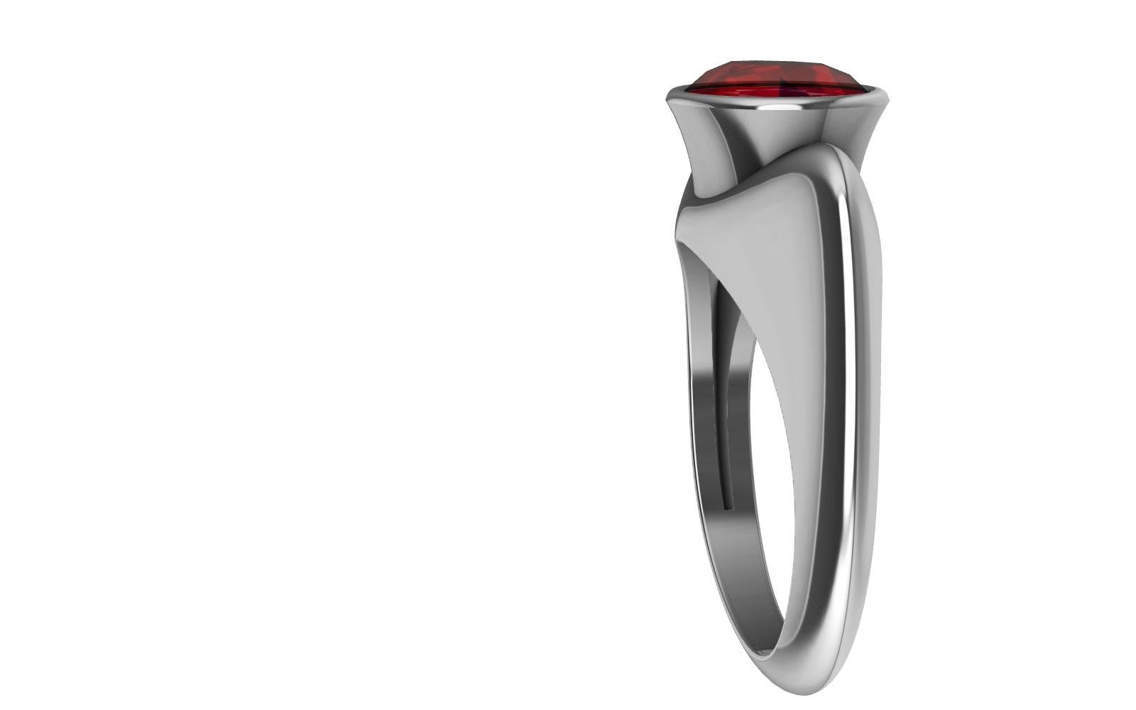 For Sale:  18 Karat White Gold 2.58 Carats Pigeon Blood Ruby Sculpture Ring 6