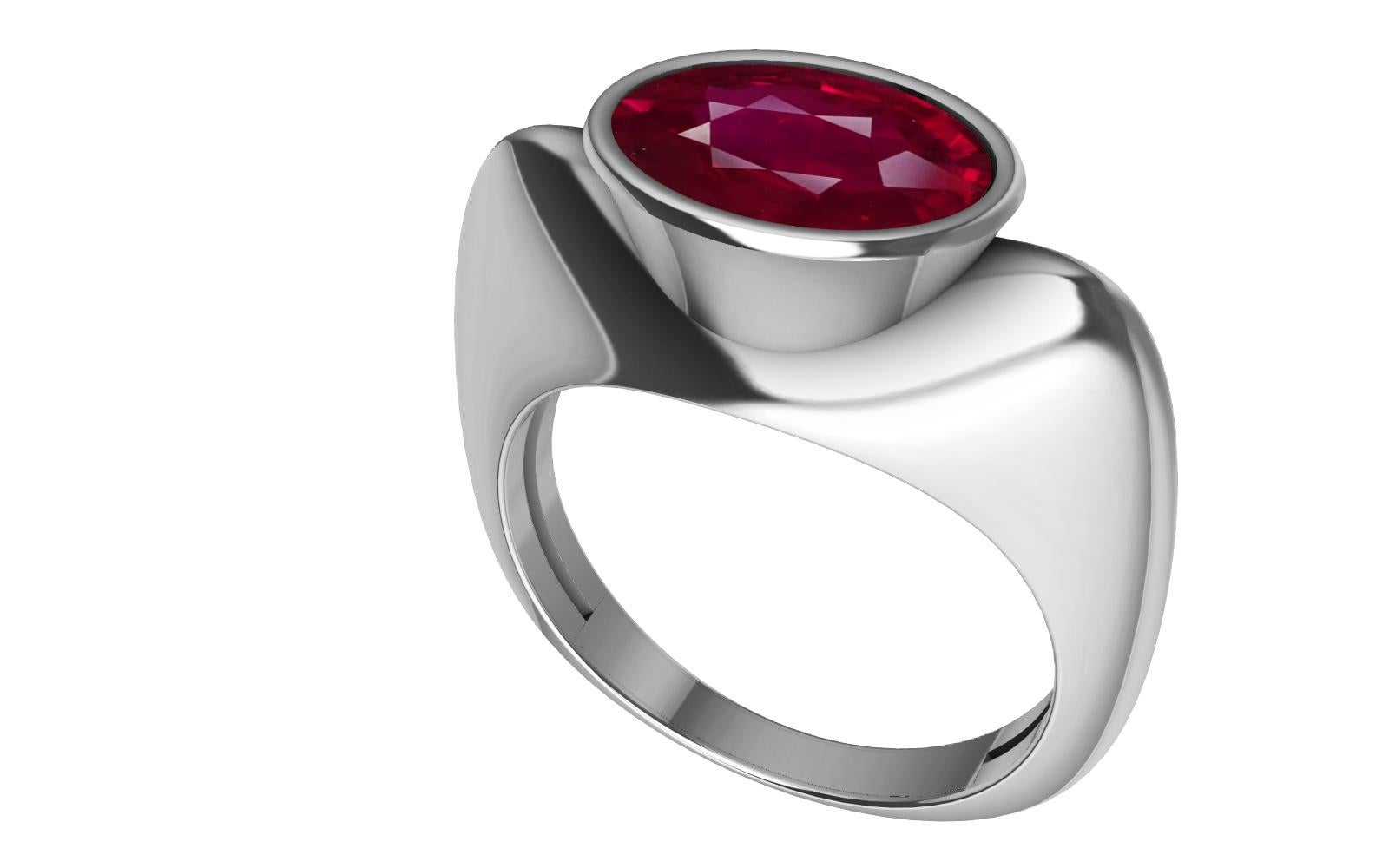 For Sale:  18 Karat White Gold 2.58 Carats Pigeon Blood Ruby Sculpture Ring 8