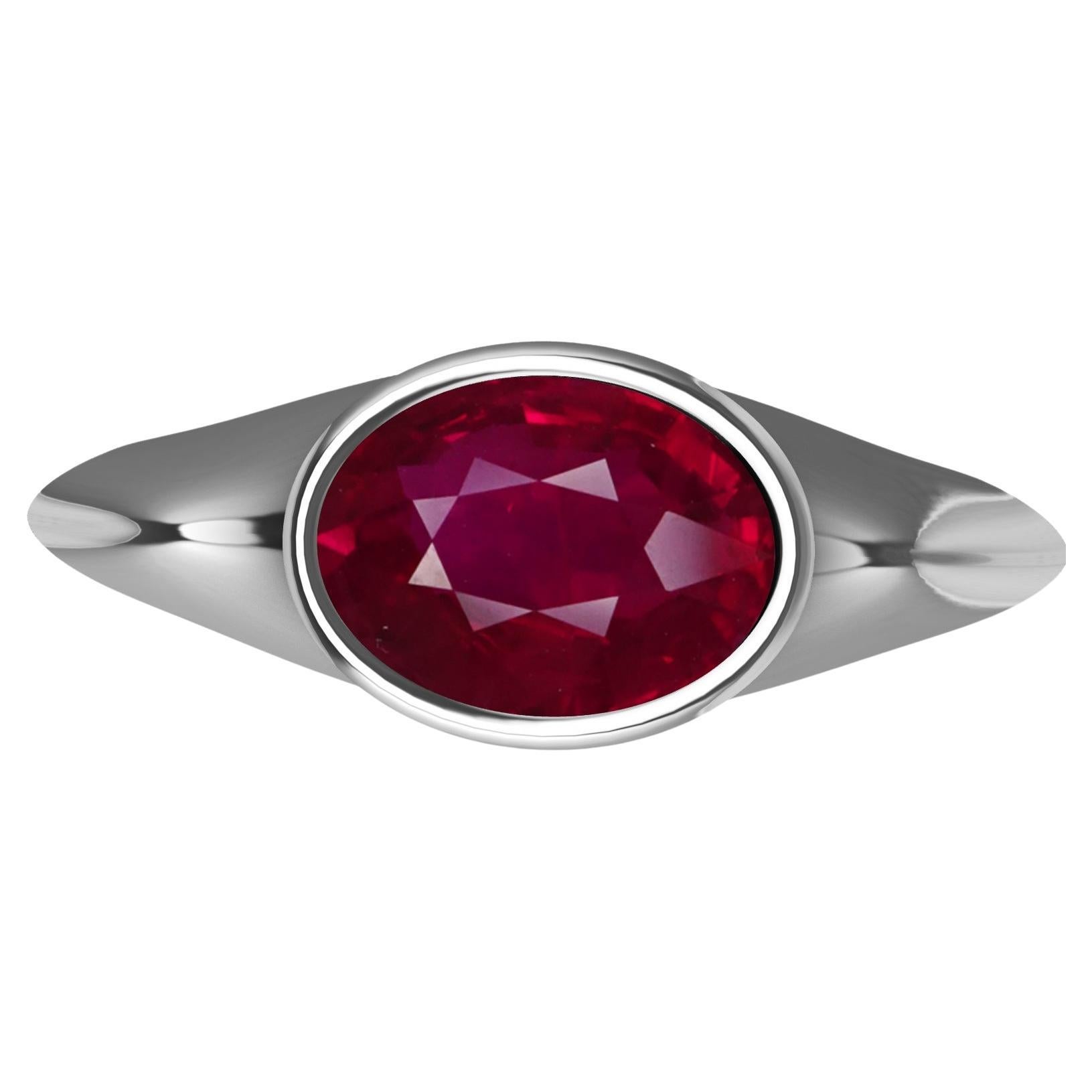 For Sale:  18 Karat White Gold 2.58 Carats Pigeon Blood Ruby Sculpture Ring