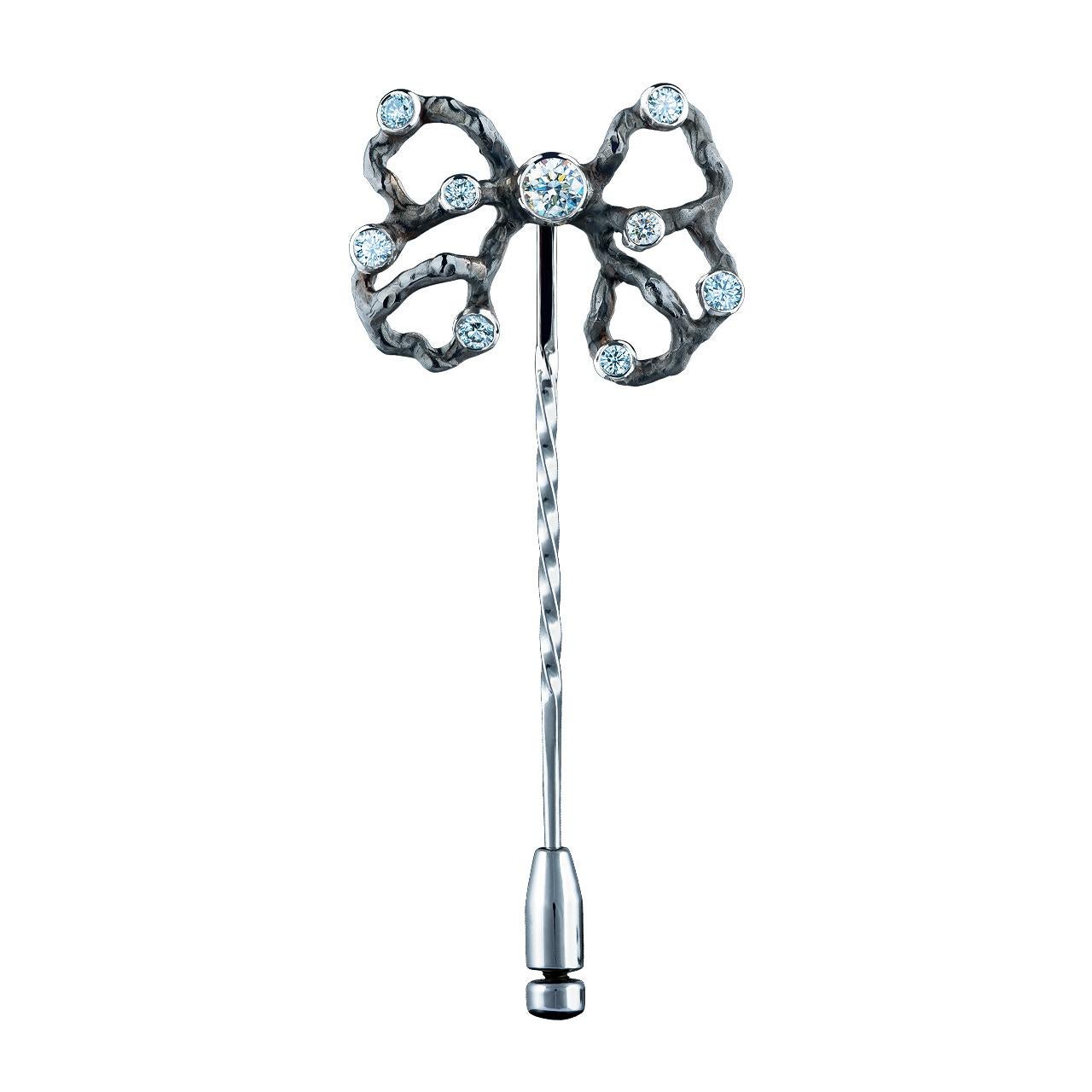 - 9 Round Diamonds - 0.31 ct, D-F/ VVS2-VS1
- 18K White Gold 
- Weight: 4.03 g
This Pin is made in the author’s manner using blackened 18K white gold with a special facture. Jewellery Theatre creates the graceful butterfly decorated with a