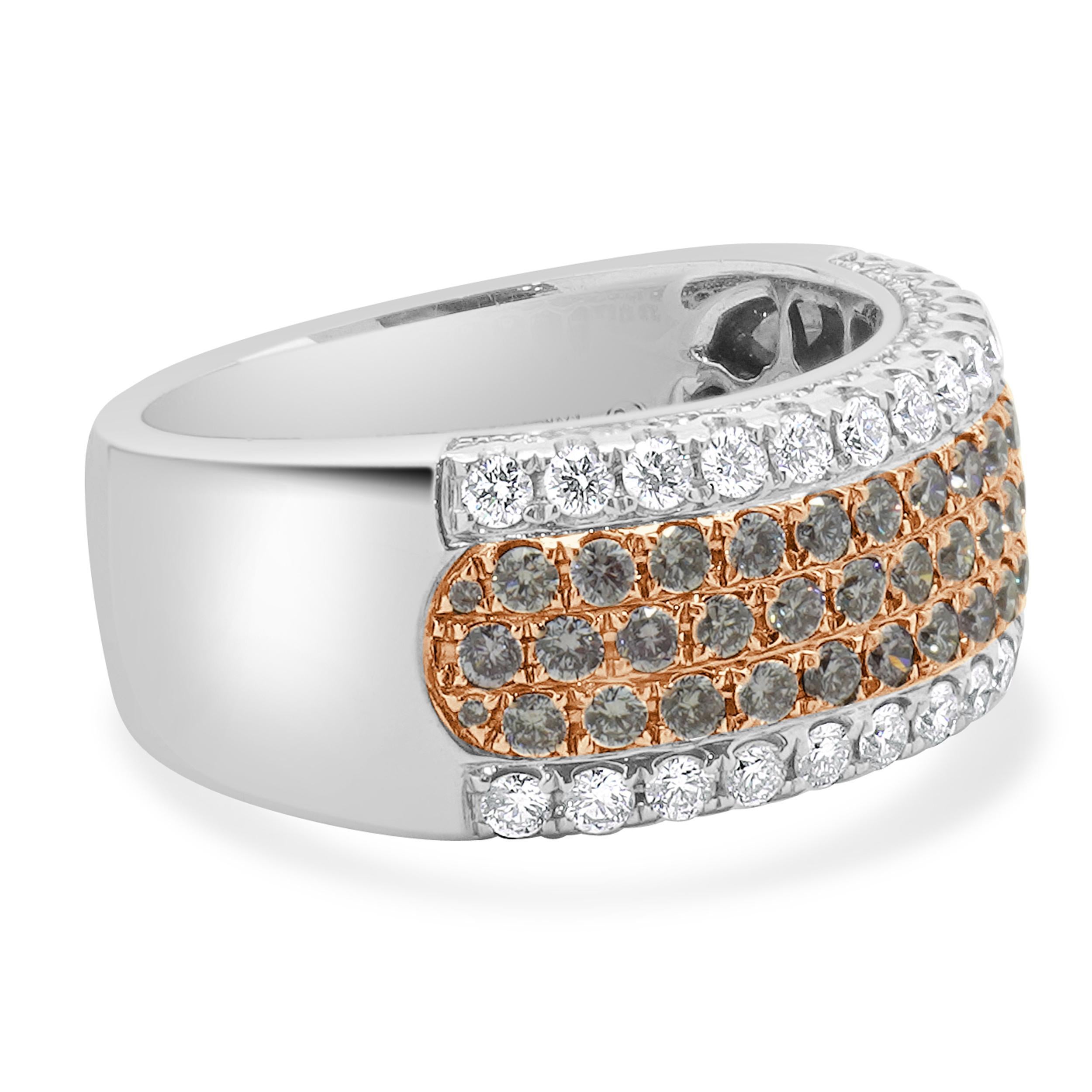 Round Cut 18 Karat White Gold Pink and White Diamond Band For Sale