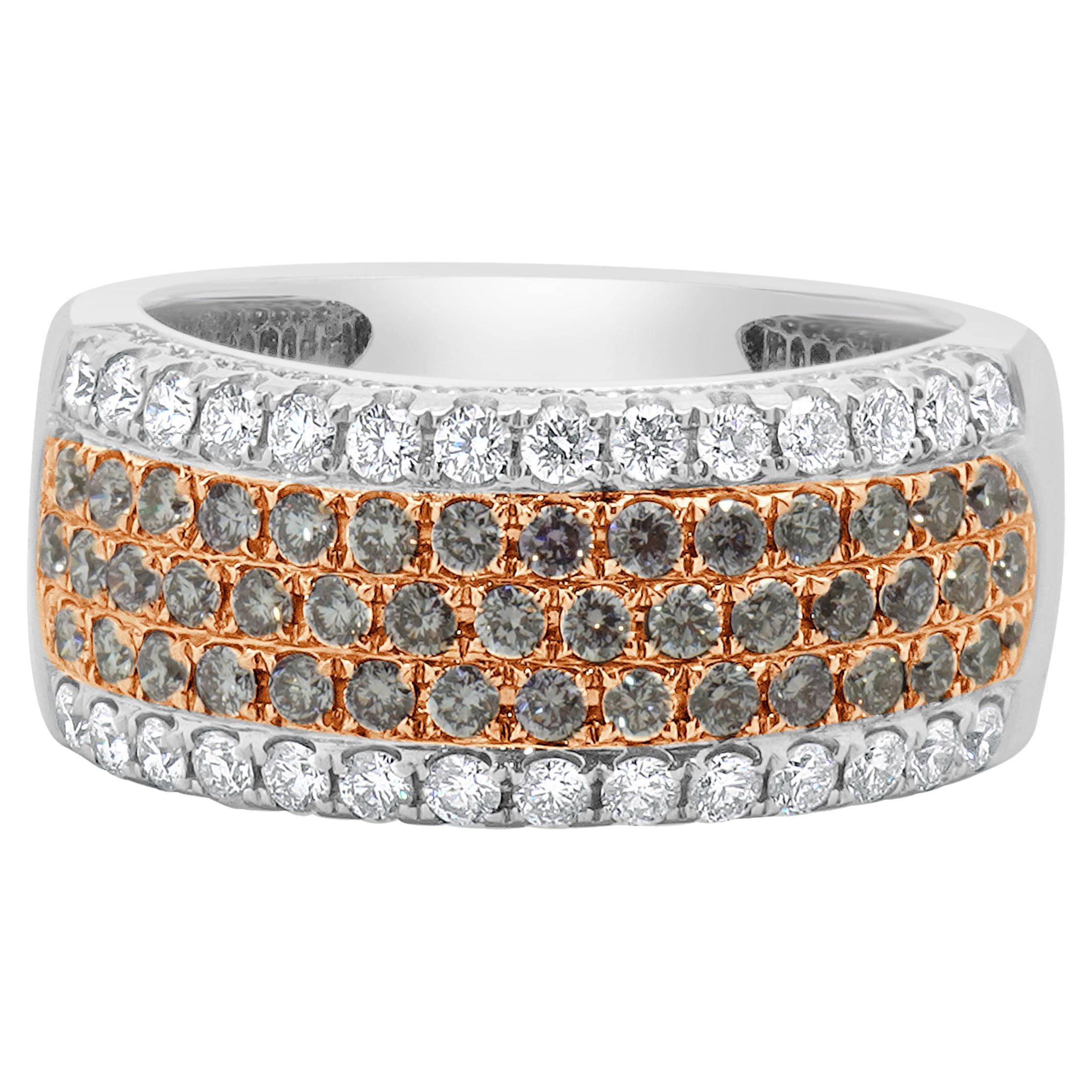 18 Karat White Gold Pink and White Diamond Band For Sale