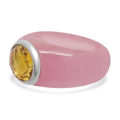 18 Karat White Gold Pink Jadeite and Citrine Ring