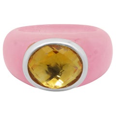 Anello in oro bianco 18 carati con giadeite rosa e citrino