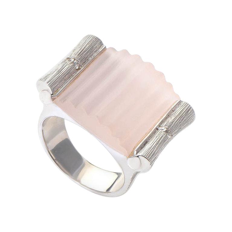 18 Karat White Gold Pink Quartz and Diamond Ring