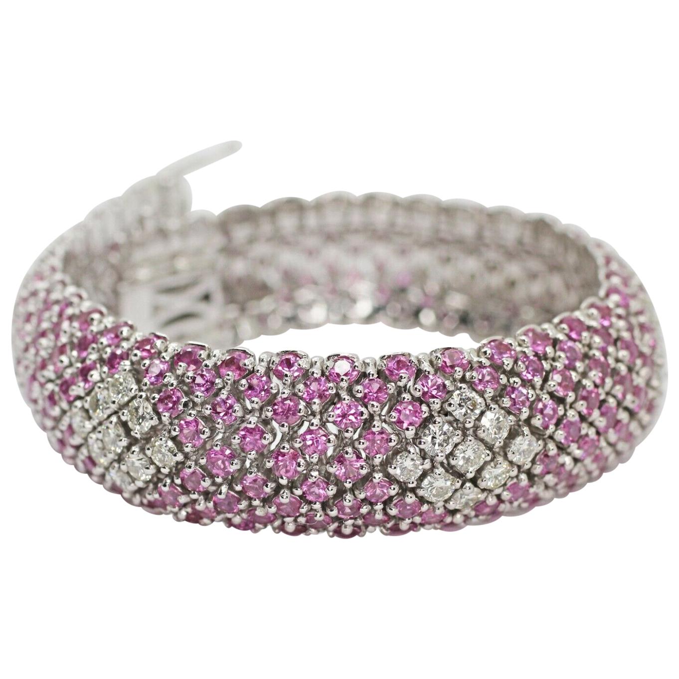 18 Karat White Gold Pink Sapphire and Diamond Bracelet