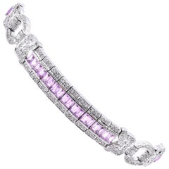 18 Karat White Gold Pink Sapphire and Diamond Link Bracelet