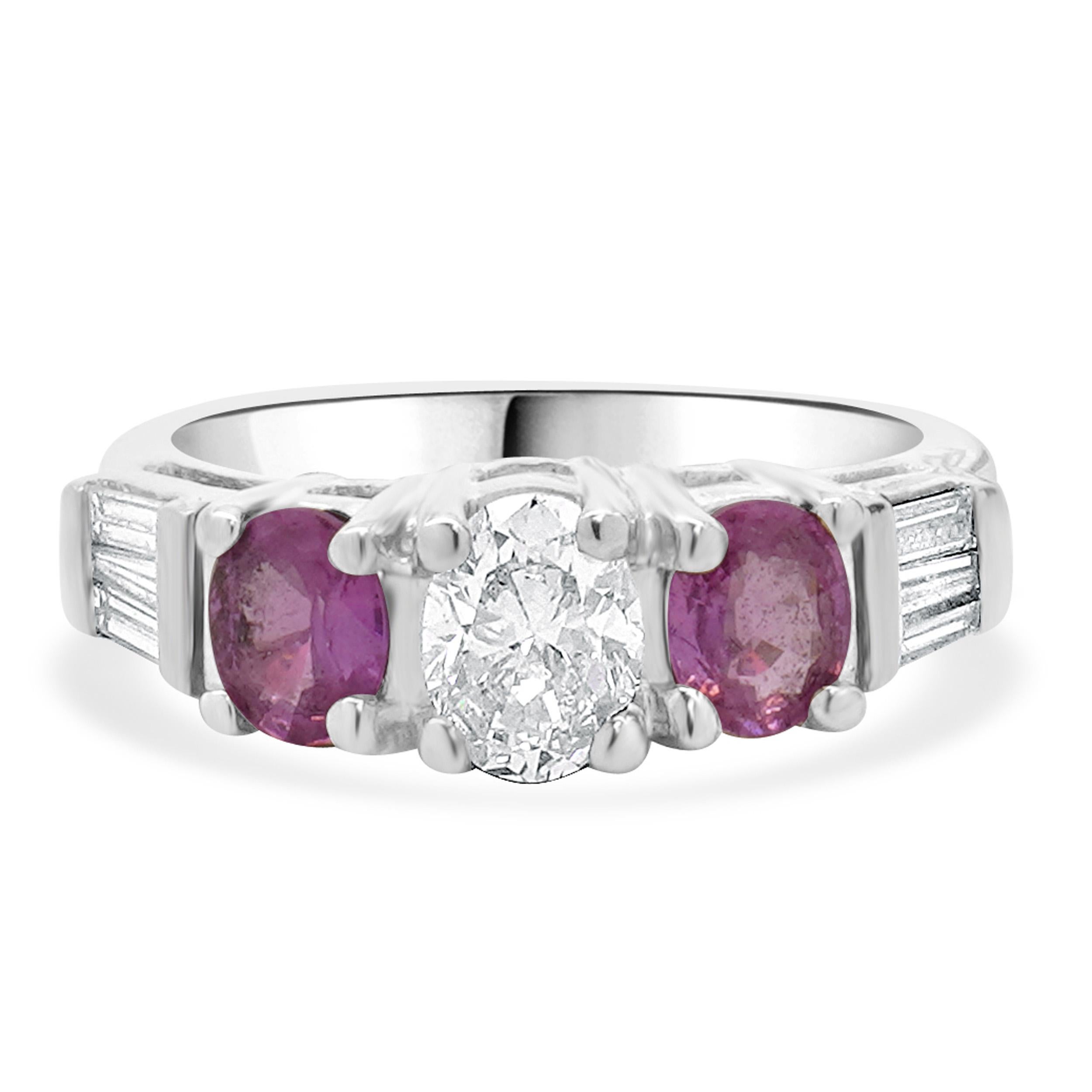 Oval Cut 18 Karat White Gold Pink Sapphire and Diamond Ring For Sale