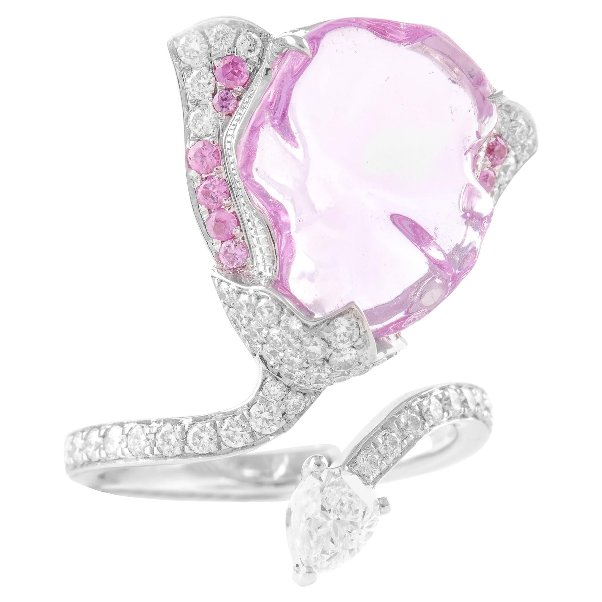 18 Karat White Gold Pink Sapphire and Diamond Ring For Sale