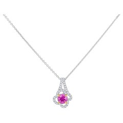 Pendentif en or blanc 18 carats avec saphir rose et diamants de 1/2 carat