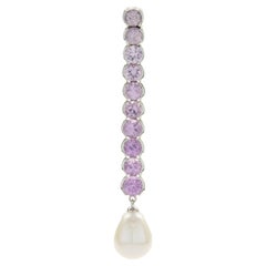 Pendentif en goutte en or blanc 18 carats avec saphir rose et perle des mers du Sud