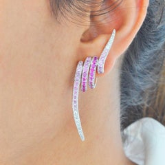 18 Karat Weißgold Pink Sapphire Diamond Arc Ohrringe