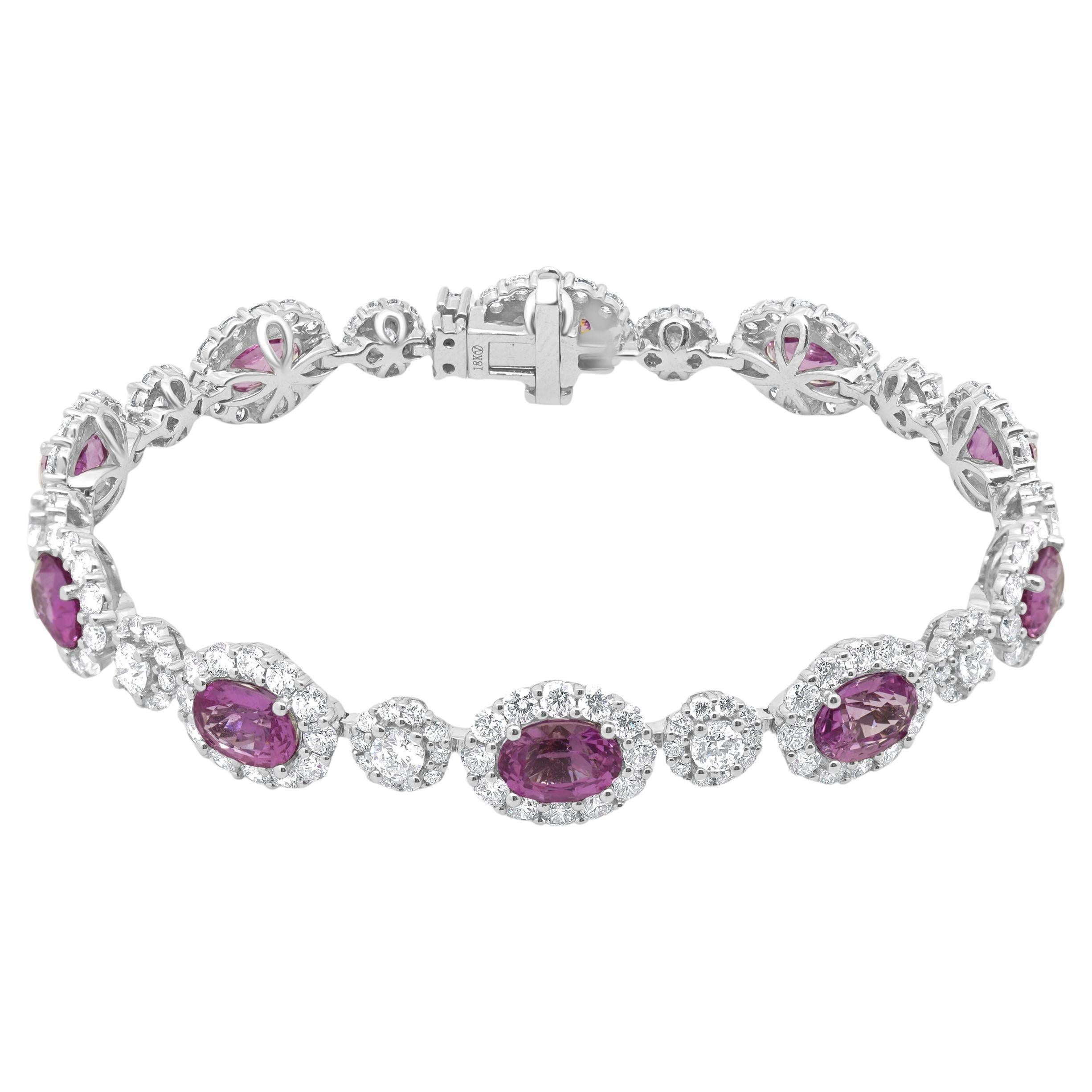 Bracciale in oro bianco 18 carati con zaffiri rosa e diamanti