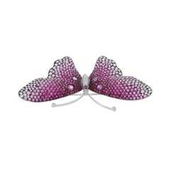 18 Karat White Gold Pink Sapphire Diamond Butterfly Pin