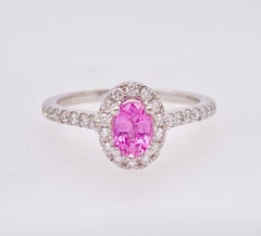 18 Karat White Gold Pink Sapphire Diamond Halo Ring