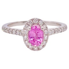 18 Karat White Gold Pink Sapphire Diamond Halo Ring