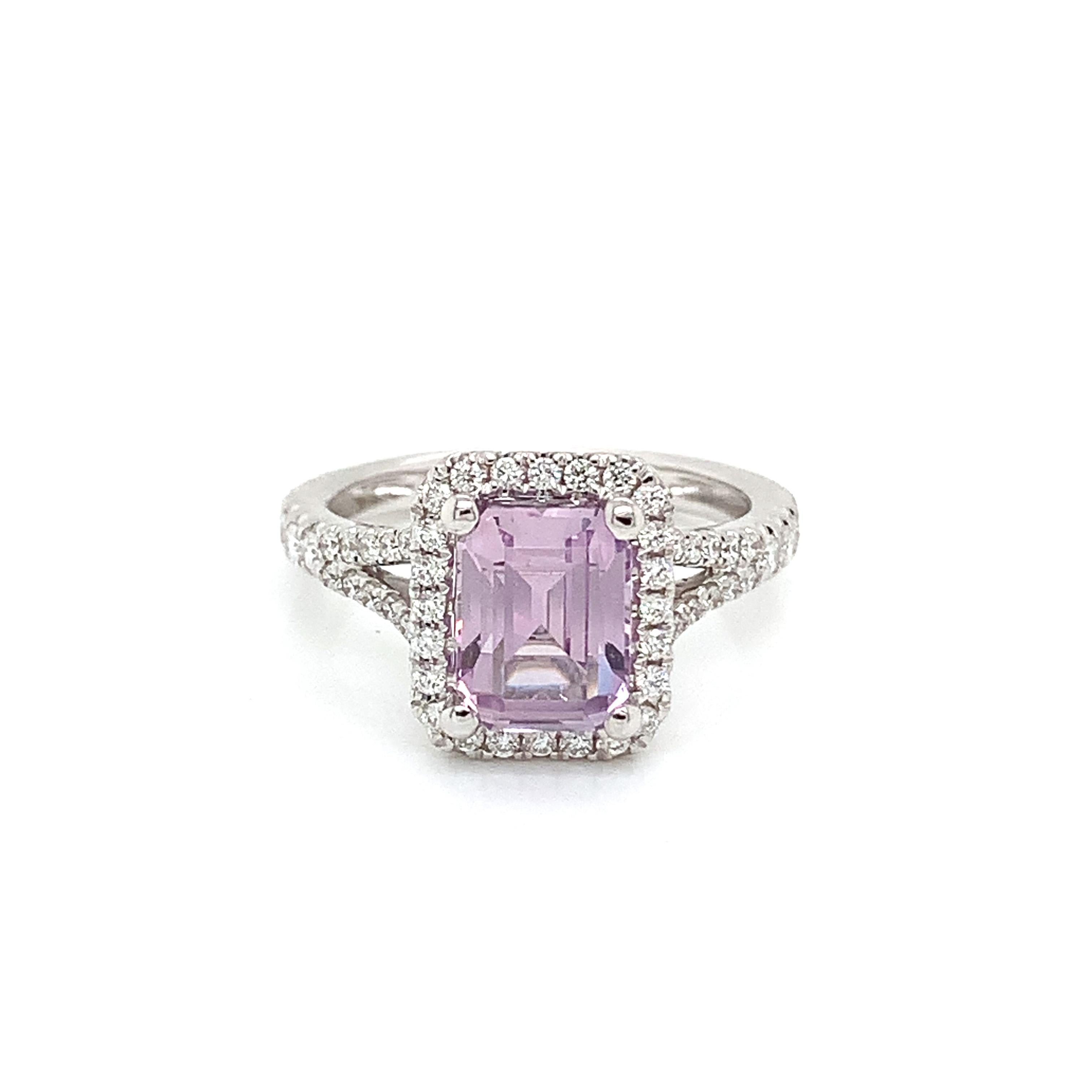 Emerald Cut Certified No Heat 18 Karat White Gold Pink Sapphire & Diamond Ring 2.34 Carats