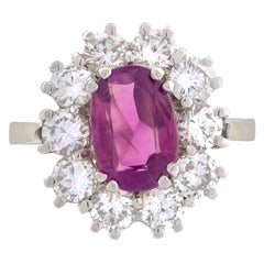 18 Karat White Gold Pink Sapphire Diamonds Cluster Ring