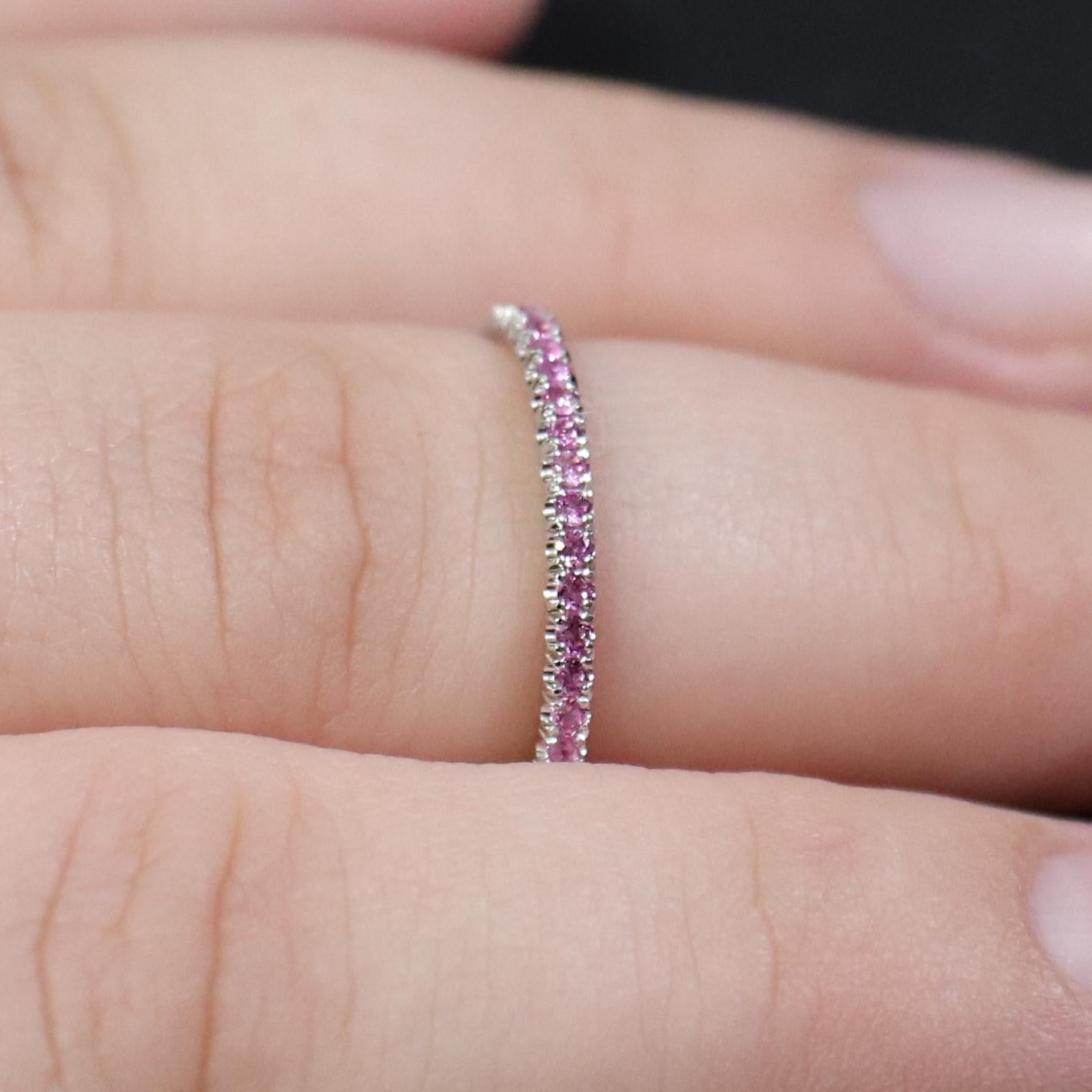 Modern 18 Karat White Gold Pink Sapphire Eternity Band Ring For Sale