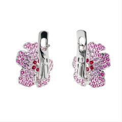 18 Karat White Gold Pink Sapphire Flower Earrings by MOISEIKIN