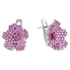 18 Karat White Gold Pink Sapphire Flower Earrings by MOISEIKIN