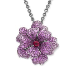 18 Karat Weißgold, rosa Saphir, Rubin und Rubellit Blumenanhänger und Brosche
