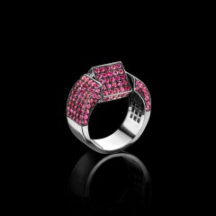 18 Karat White Gold Pink Sapphire Signet Reversible Ring