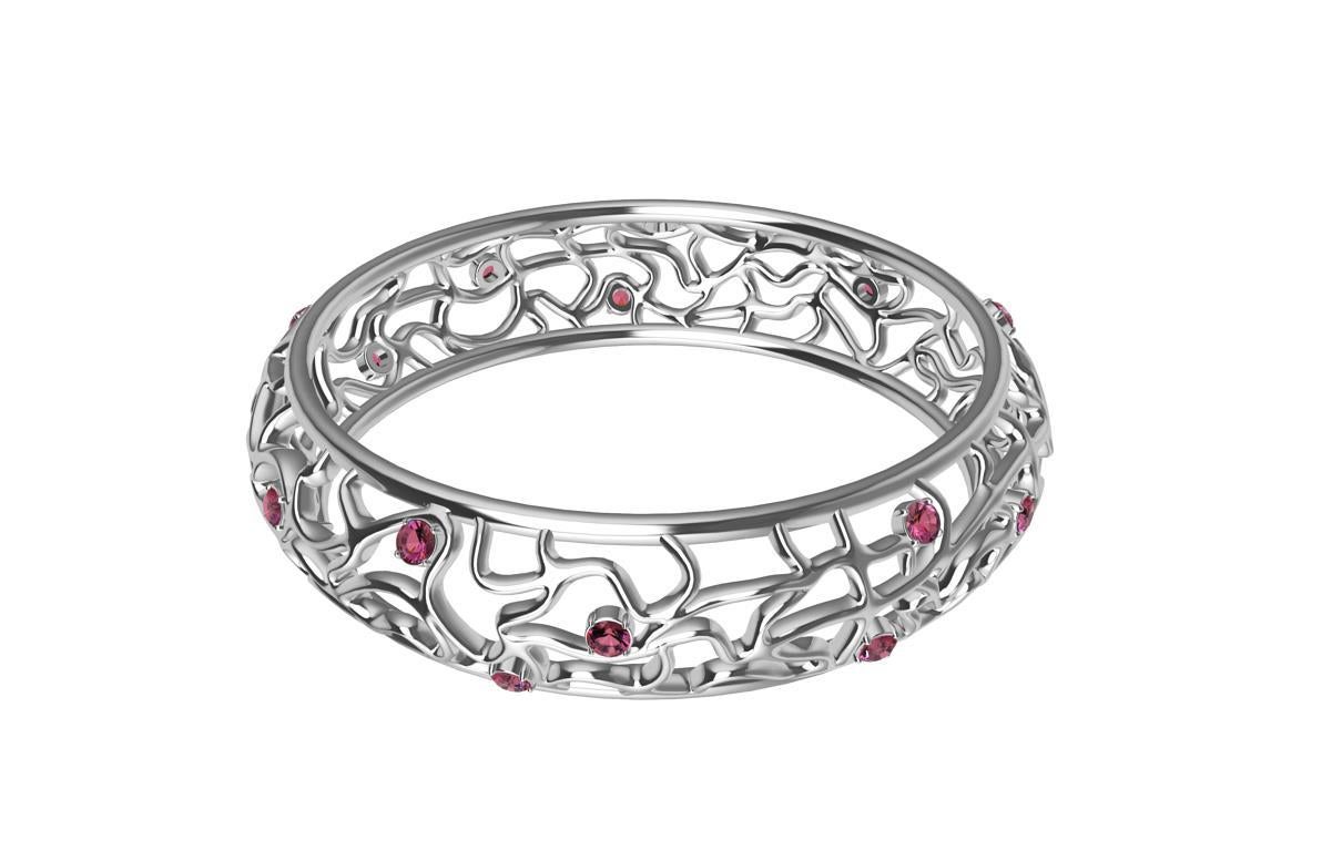Contemporary 18 Karat White Gold Pink Sapphires Synergistic Bangle For Sale