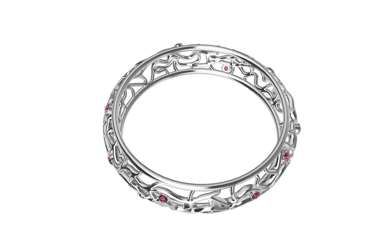 Taille ronde Bracelet jonc synthétique en or blanc 18 carats avec saphirs roses en vente